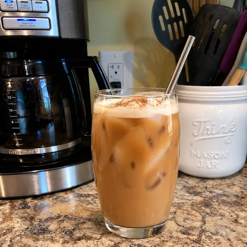 Homemade iced protein coffee or proffee photographed on the Vitamin Hippo kitchen counter